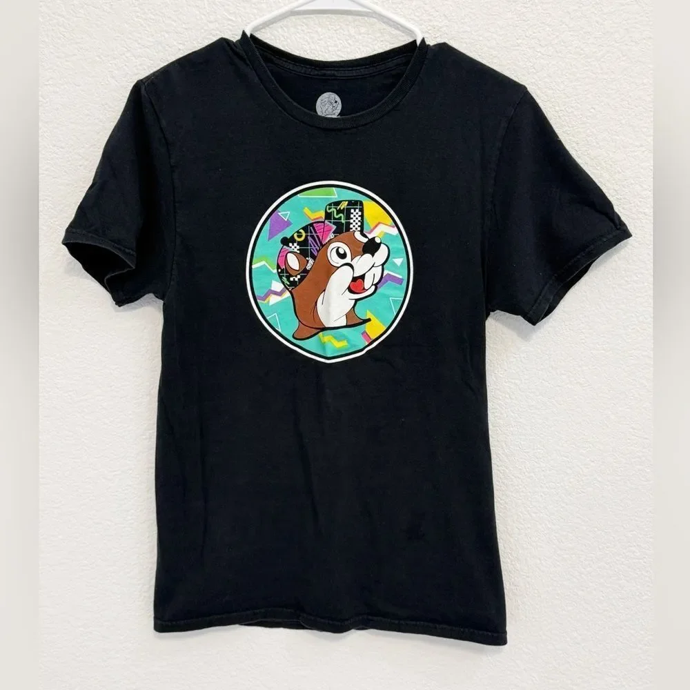 Buc-ee's 'Buc-ee Says Relax' Graphic T-Shirt Black Neon 80s Retro Cotton Small - Picture 1 of 3
